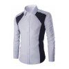Turn-down Collar Long Sleeves Men's Color Block Shirt - Blanc 2XL