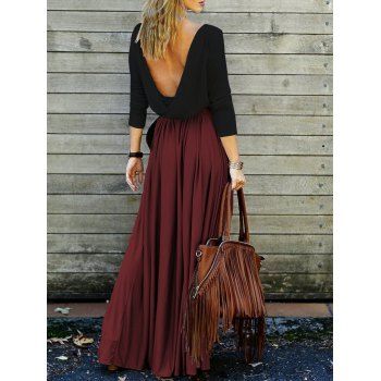 [41% OFF] 2023 Long Sleeve Draped Open Back Maxi Dress In RED/BLACK ...