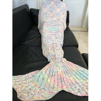 

Comfortable Colorful Geometric Pattern Wool Knitted Mermaid Tail Design Blanket, Colormix