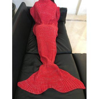 

Chic Quality Solid Color Warmth Wool Knitted Mermaid Tail Design Blanket, Red