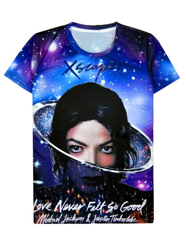 

Starry 3D Print Round Neck Men's Short Sleeve T-Shirt, Purple