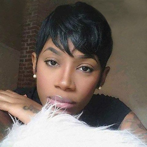 

Masculine Short Jet Black Side Bang Human Hair Wig For Women