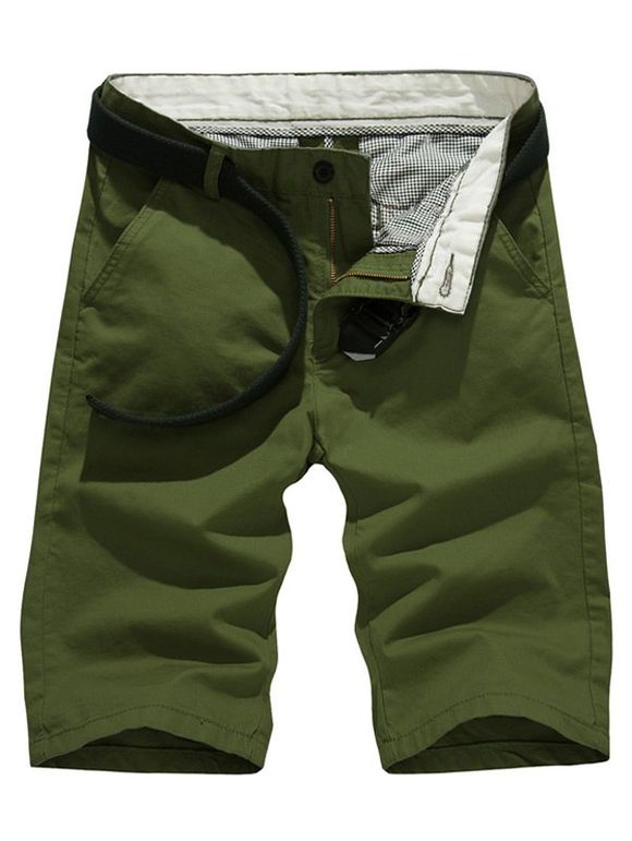 Casual Couleur Solid Slim Fit Shorts For Men - Vert Armée 38