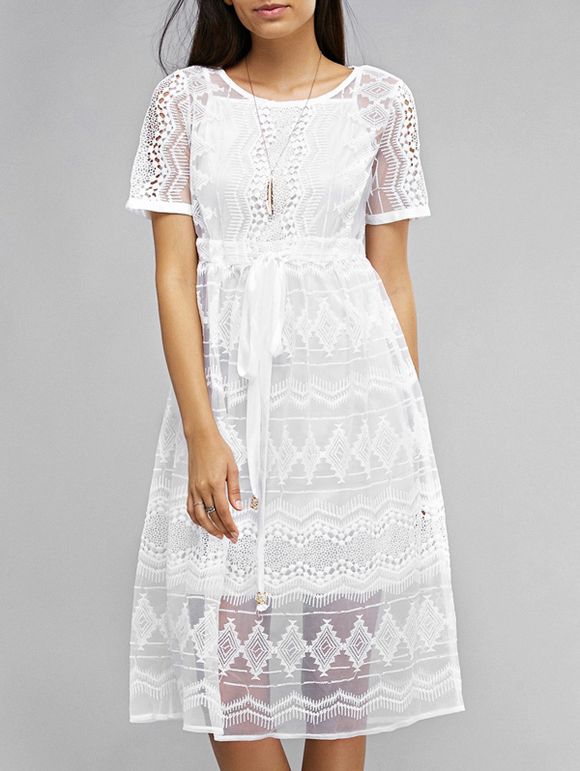 Tank Top and Loose Lace Dress - Blanc XL