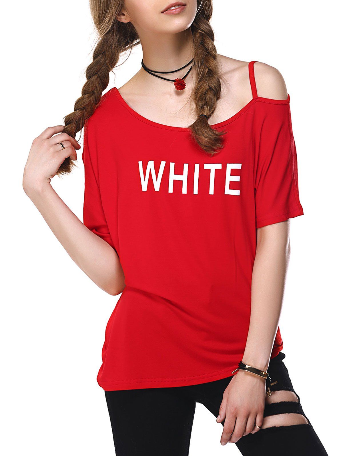 

Cold Shoulder Letter Graphic T-Shirt, Red