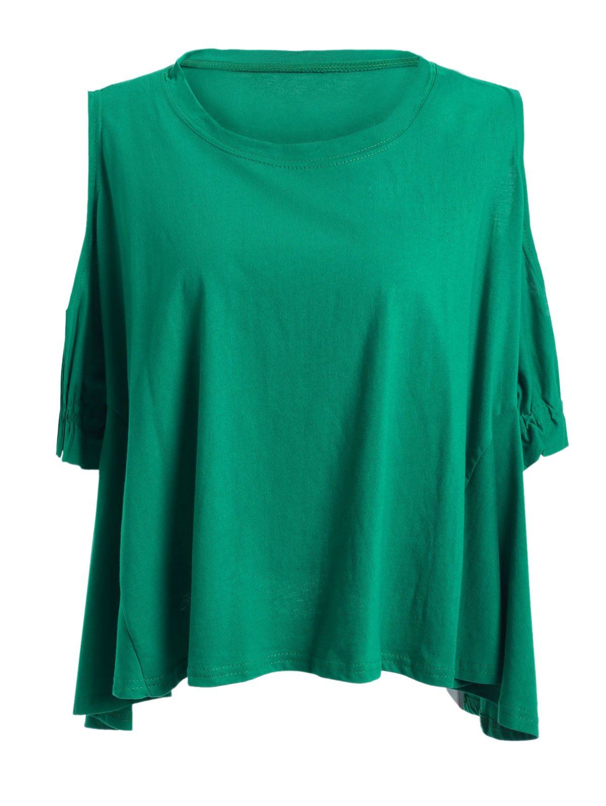 

Jewel Neck Cold Shoulder Asymmetric T-Shirt, Black