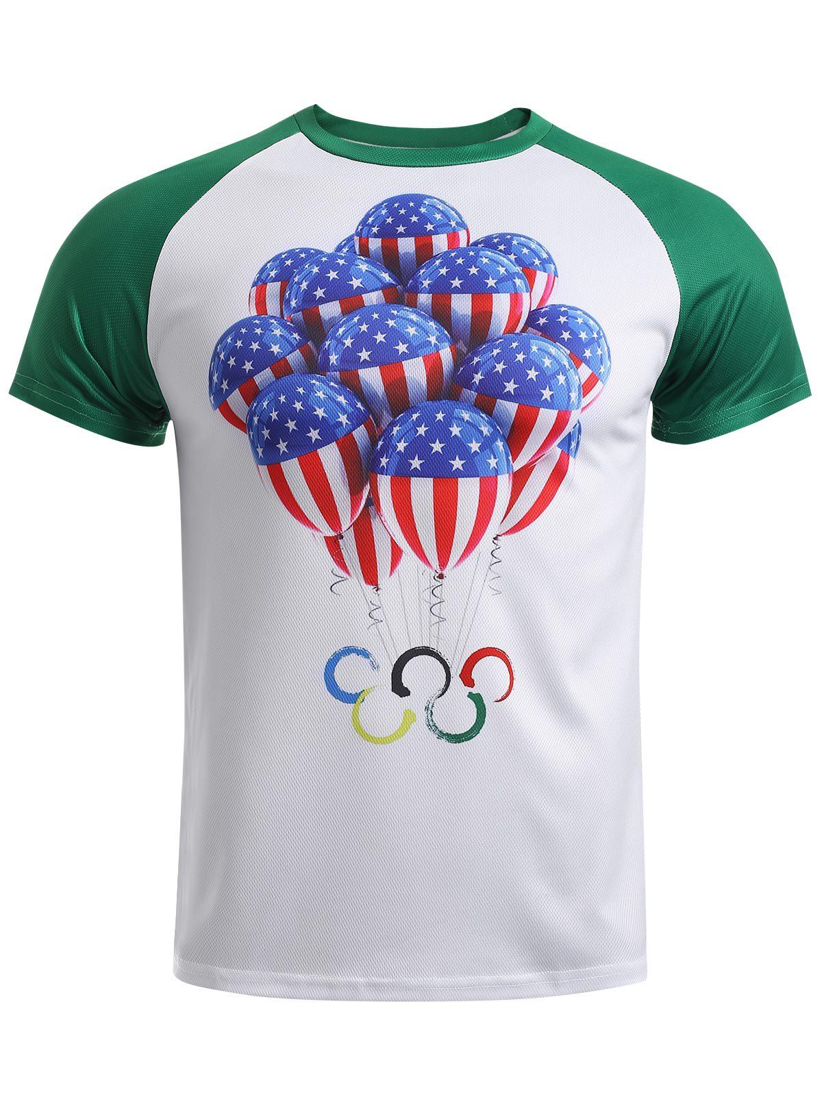 

Olympic Balloon Print Round Neck Raglan Sleeve T-Shirt, White