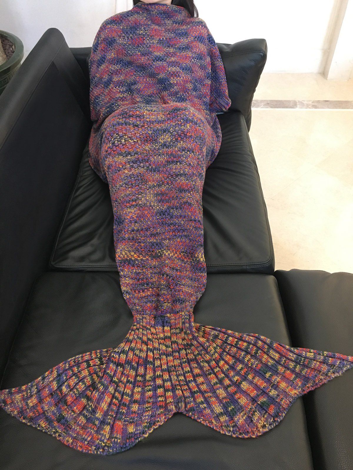 Chic Qualité Colorful Laine Warmth Imprimé Tricoté Tail Mermaid Conception Blanket - Pourpre 