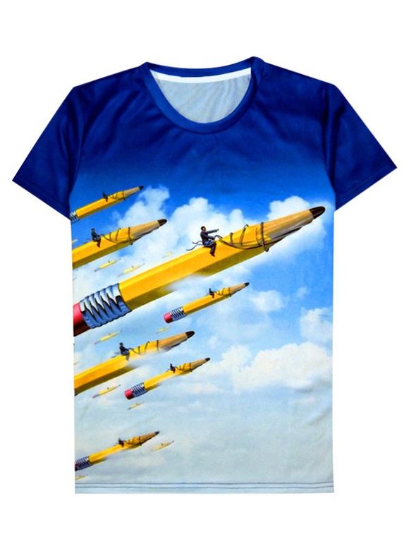 T-shirt col rond 3D Résumé Volitant Pencil Motif manches courtes hommes  's - multicolore 2XL