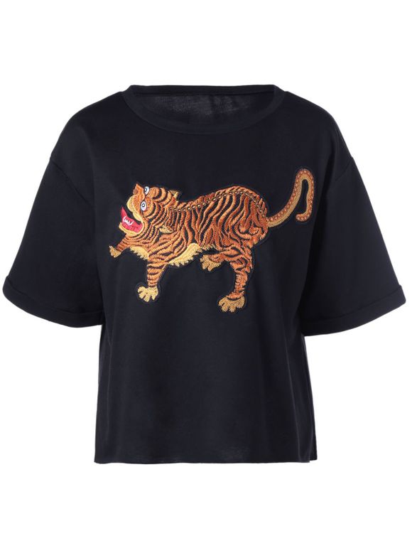 Tiger Printed Short Sleeve T-Shirt - BLACK L
