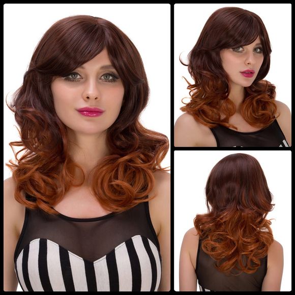 Mi-longs Bouclés Ombre Couleur Side Bang perruque de cheveux synthétiques de Attractive femmes - multicolore 