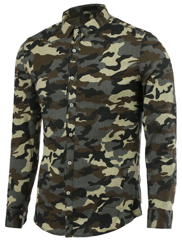 Camouflage col rabattu manches longues hommes  's Shirt - Vert Armée 2XL