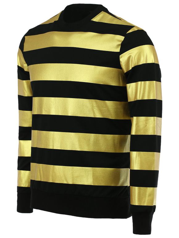 Fashion Round Neck Color Block Stripes Pattern Slimming Men's Long Sleeves Sweatshirt - Noir 2XL