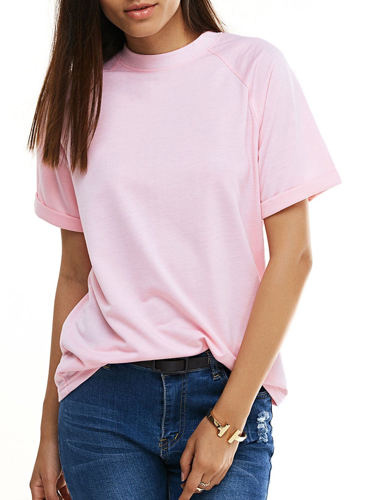 [41% OFF] 2021 Candy Color Short Sleeve T-Shirt In PINK | DressLily