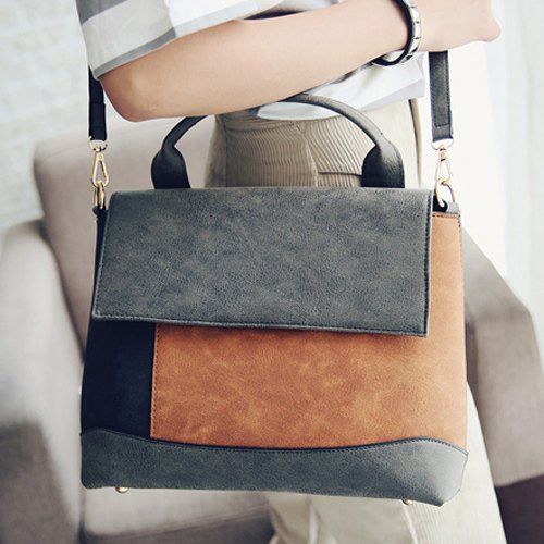 Fashionable Color Splicing and Covered Closure Design Women's Shoulder Bag - Gris 
