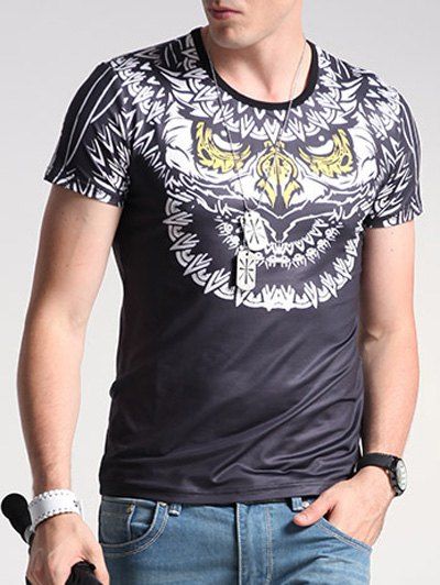T-shirt imprimé animal col rond manches courtes hommes s ' - Noir 3XL