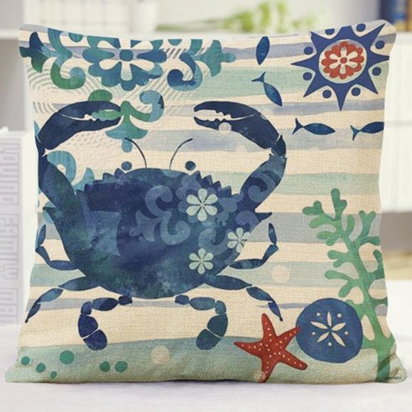 Home Decor Floral Stripe Crab Motif mignon Taie d'oreiller - Bleu 