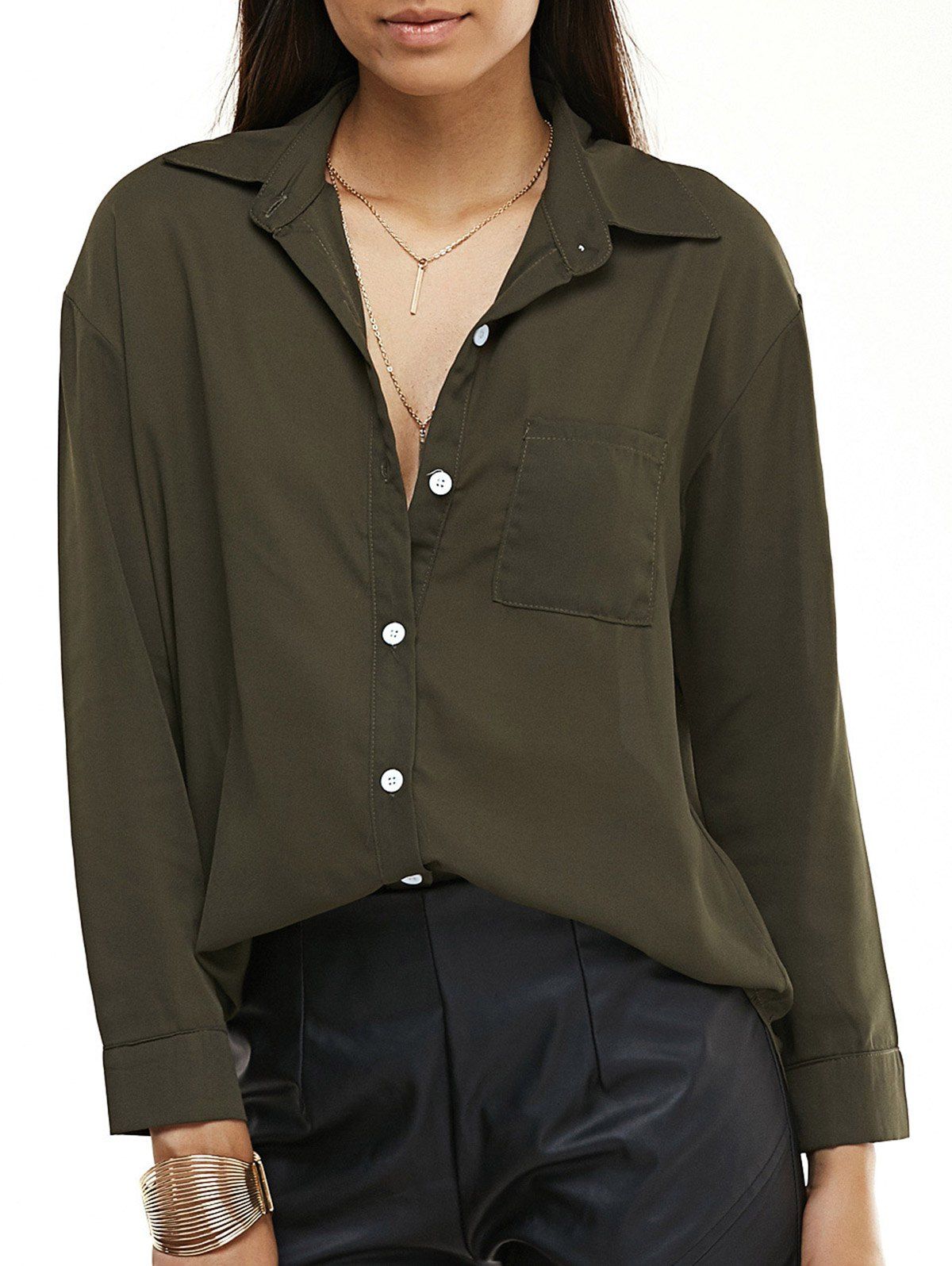 

Long Sleeve Pure Color Shirt, Army green