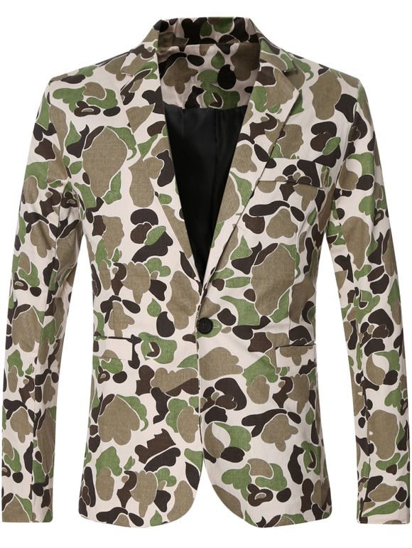 Veste avec Col à Revers Cranté et Boutonnage Unique Motif Camouflage pour Hommes - Vert 2XL