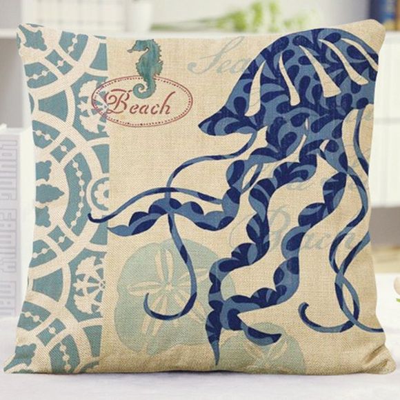 Stylish Home Decor Floral Letter Jellyfish Pattern Pillow Case - Bleu 