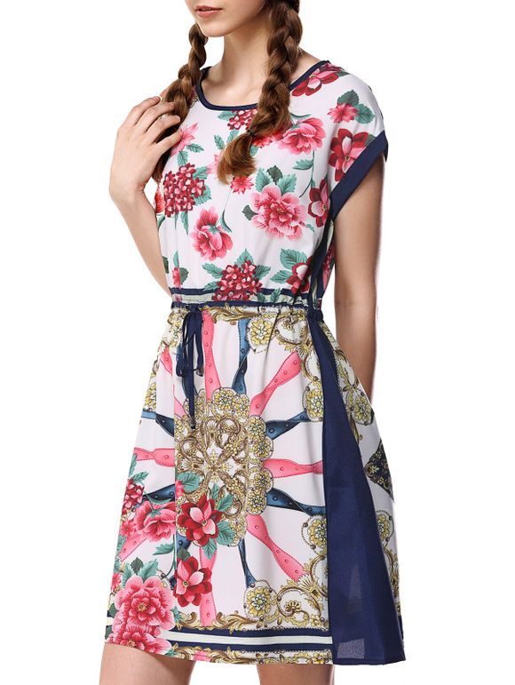 Floral Colorful Imprimer Drawstring Dress - multicolore 3XL