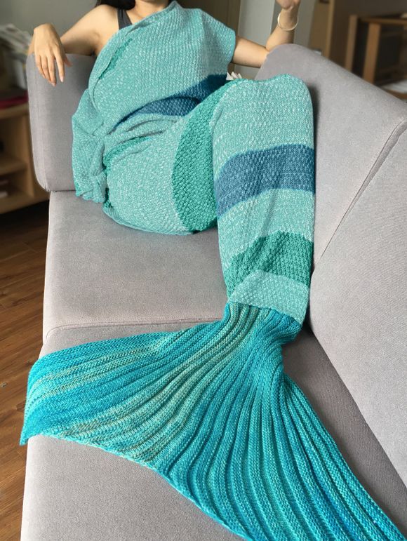 Couverture Queue de Sirène Sac de Couchage Tricotée au Crochet pour Adulte - Blanc et vert 