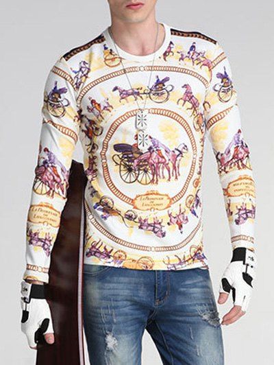 Carriage Imprimer col rond manches longues hommes s 'Sweatshirt - Blanc XL