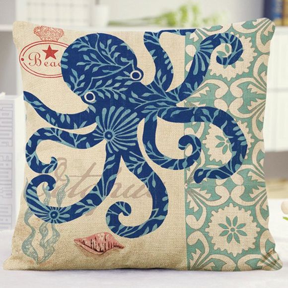 Chic Floral Style Octopus Lettre design Taie Sofa - Bleu 