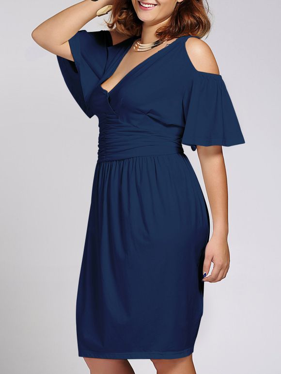 Trendy Plus Size V robe à manches courtes col pour les femmes - Bleu Violet XL
