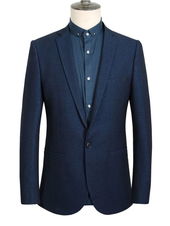 One Button Design Lapel Long Sleeve Slimming Solid Color Men's Blazer - Bleu profond 3XL