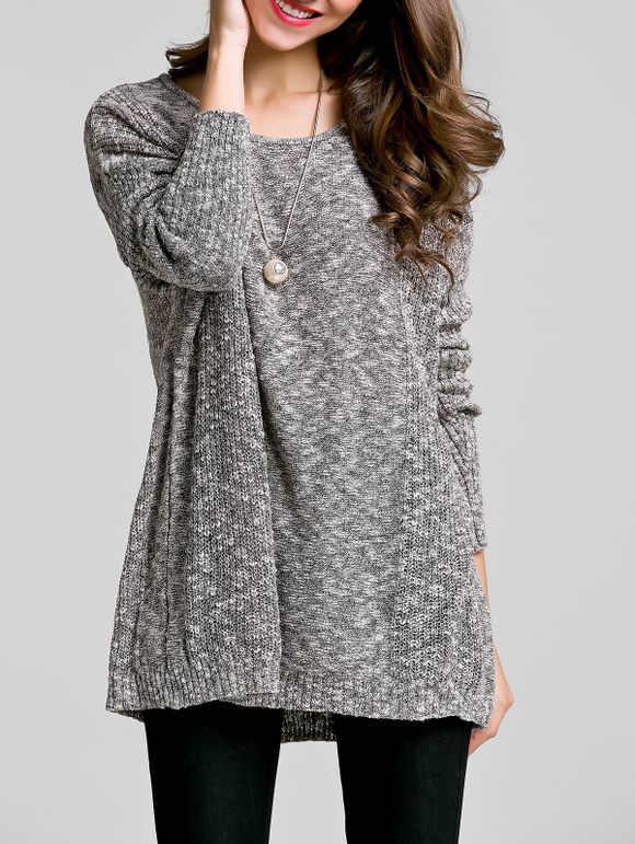 Scoop Neck manches longues femmes s 'Thin Sweater - Gris Clair ONE SIZE
