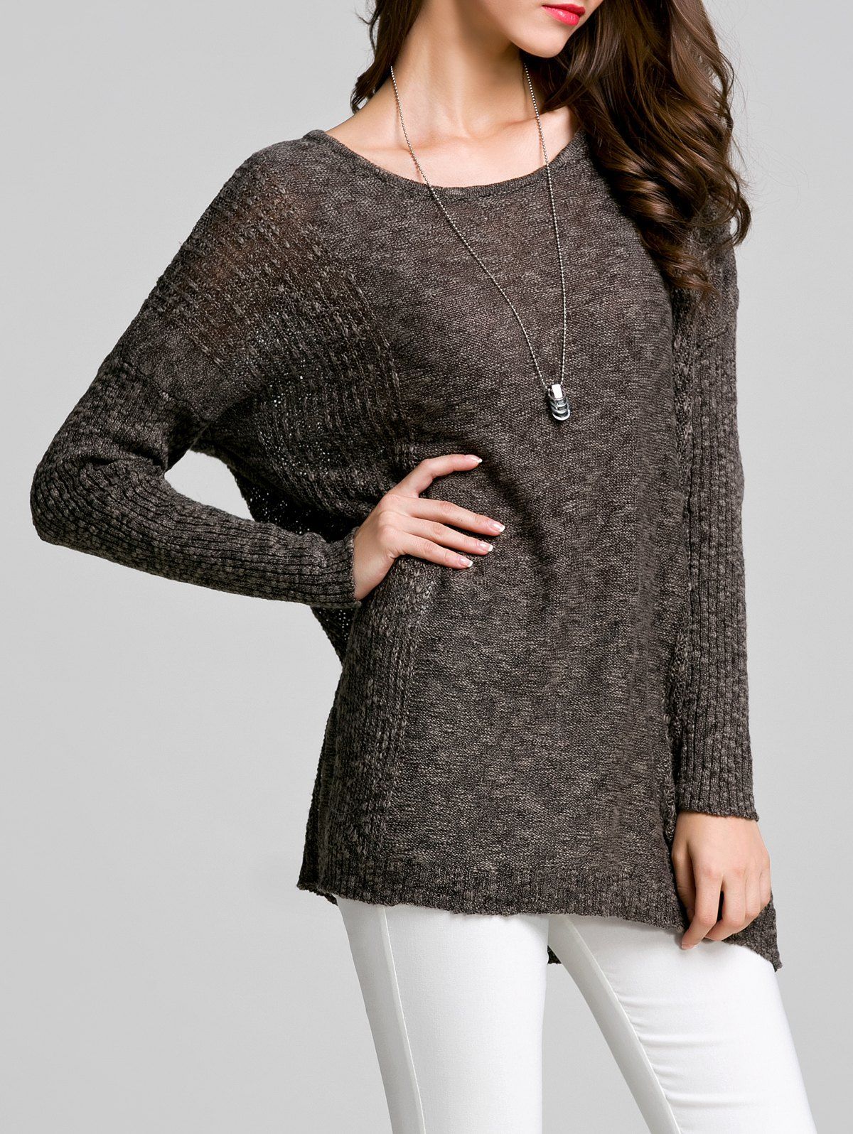 

Scoop Neck Long Sleeve Women's Thin Sweater, Deep gray