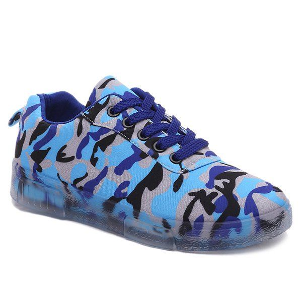 

Fashionable Lace Up and Camouflage Pattern Design Women's Athletic Shoes, Blue