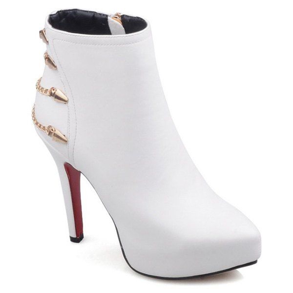 

Chic Platform and Chains Design Women's Short Boots, White