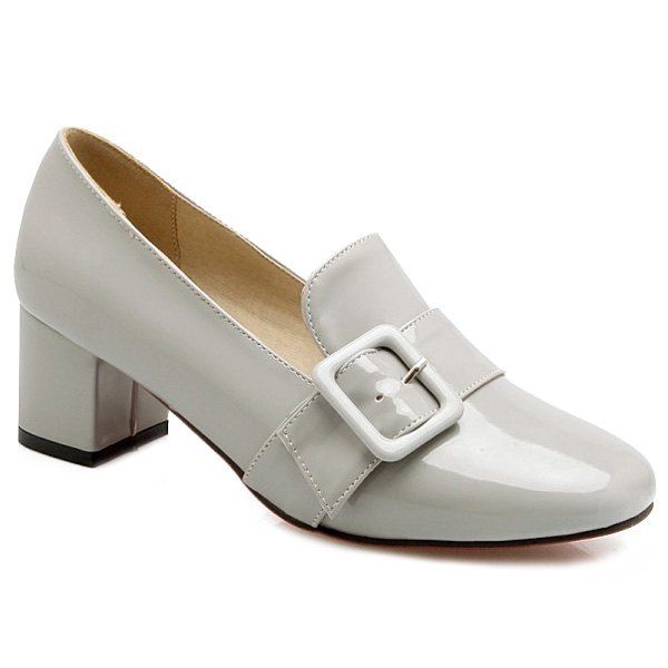 

Stylish Patent Leather and Buckle Design Women's Pumps, Light gray