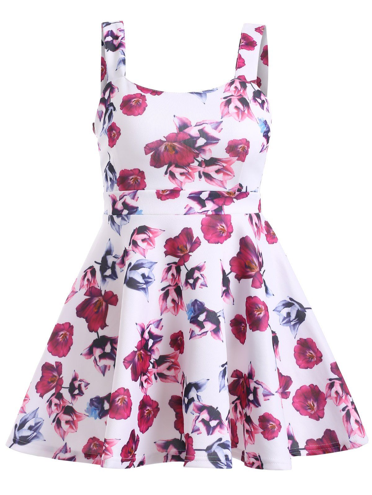 

Graceful Women's Backless Floral Print Flare Dress, Rose red