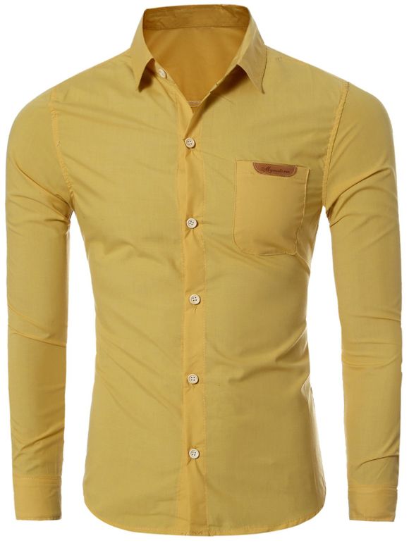 Chic Pocket Hem design col rabattu manches longues T-shirt pour les hommes - Jaune 2XL