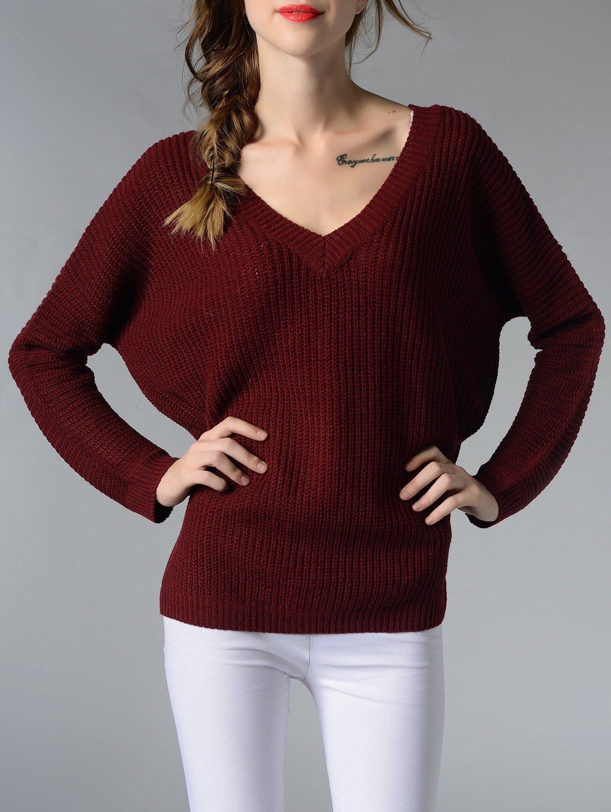 ribbed v neck sweaters