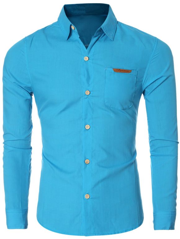 Chic Pocket Hem design col rabattu manches longues T-shirt pour les hommes - Moyen Bleu M