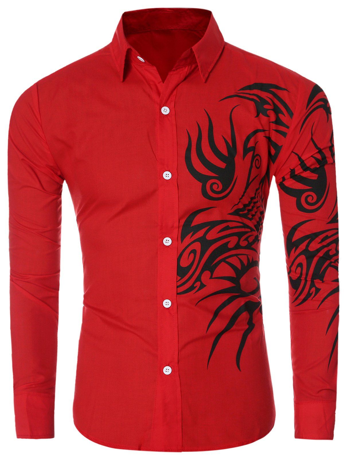 

Long Sleeve Tatoo Floral Printed Shirt, Red