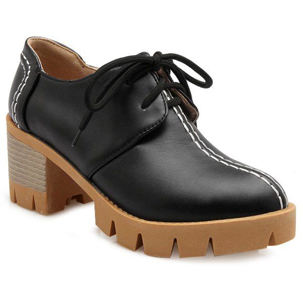 

Stylish Lace-Up and Stitching Design Women's Pumps, Black
