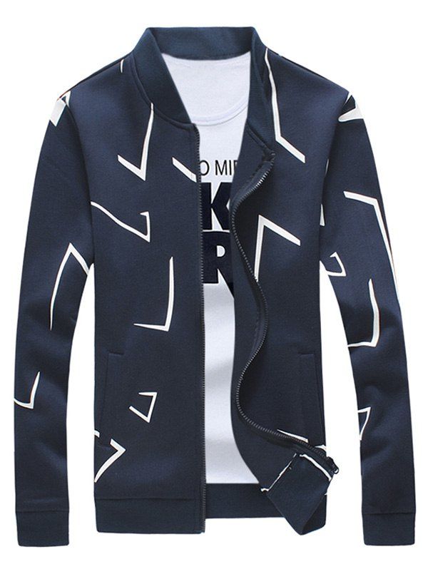 

Rib Splicing Printed Zip Up Jacket, Cadetblue
