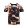 Cat 3D Print Round Neck Men  's manches courtes T-shirt - Brun S