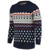 Color Block Geometric Print Round Neck Long Sleeve Men's Sweater - Cadetblue 2XL