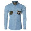 Fashion Camo poches design col rabattu manches longues Chemise en jean pour les hommes - Bleu clair 2XL