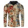 Fleur Vintage Imprimer Floral Lining Shirt Design à capuche manches longues pour les hommes - Kaki 2XL