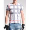 T-shirt Plaid Imprimer col rond manches courtes hommes s ' - Blanc 3XL