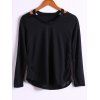 Trendy Long Sleeve V-Neck Solid Color Loose Cotton T-Shirt - Noir M