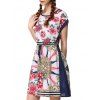 Floral Colorful Imprimer Drawstring Dress - multicolore 3XL