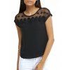 Floral en mousseline de soie T-shirt doux See-Through pour les femmes - Noir 3XL